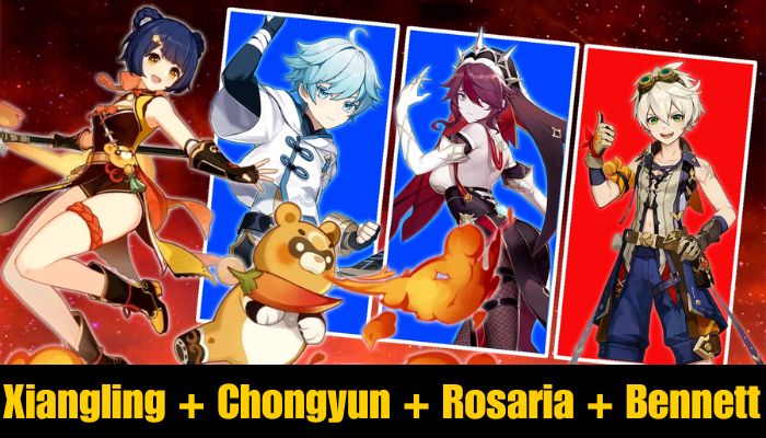 Xiangling + Chongyun + Rosaria + Bennett